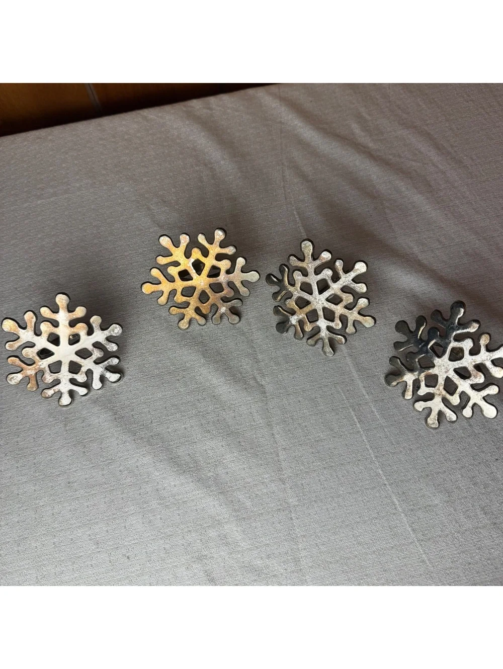 Vintage Silver Tone Snowflake Napkin Rings Set of 4 Christmas Holiday Table